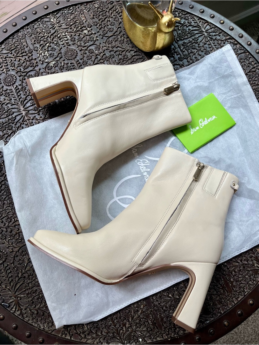 NEW SAM EDELMAN IRIE SQUARE TOE ANKLE BOOTIES IVORY LEATHER 8.5 - Picture 6 of 7